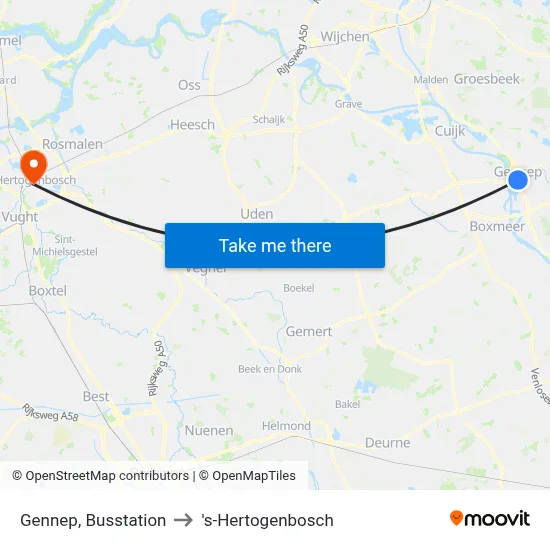 Gennep, Busstation to 's-Hertogenbosch map