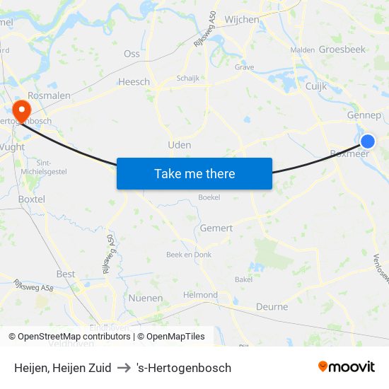 Heijen, Heijen Zuid to 's-Hertogenbosch map