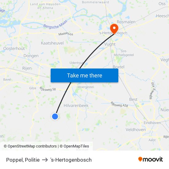 Poppel, Politie to 's-Hertogenbosch map