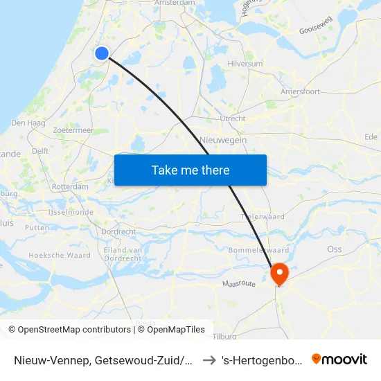 Nieuw-Vennep, Getsewoud-Zuid/N207 to 's-Hertogenbosch map