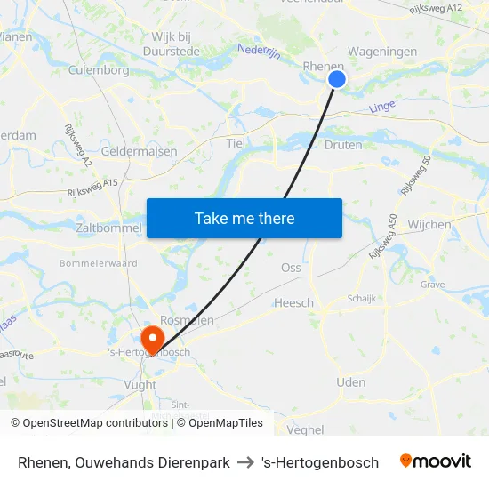 Rhenen, Ouwehands Dierenpark to 's-Hertogenbosch map