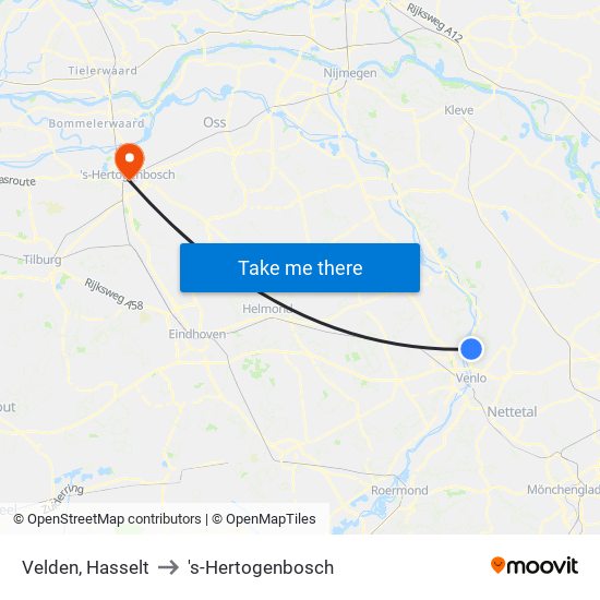 Velden, Hasselt to 's-Hertogenbosch map
