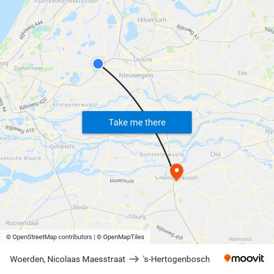 Woerden, Nicolaas Maesstraat to 's-Hertogenbosch map