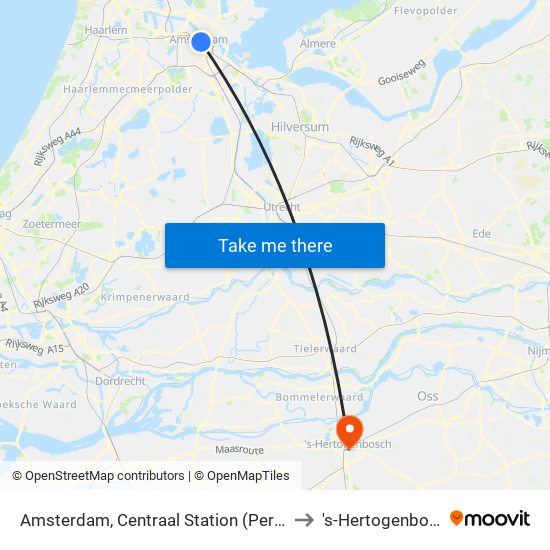 Amsterdam, Centraal Station (Perron J) to 's-Hertogenbosch map