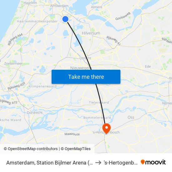 Amsterdam, Station Bijlmer Arena (Perron K) to 's-Hertogenbosch map