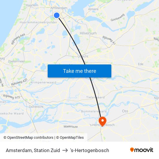 Amsterdam, Station Zuid to 's-Hertogenbosch map
