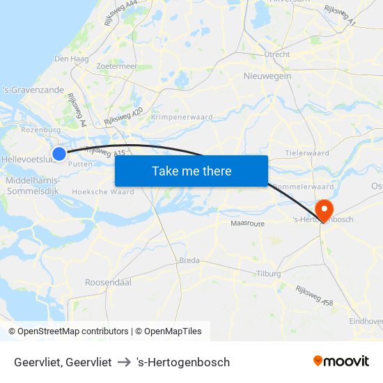 Geervliet, Geervliet to 's-Hertogenbosch map