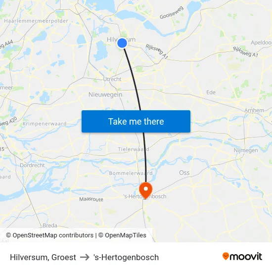 Hilversum, Groest to 's-Hertogenbosch map