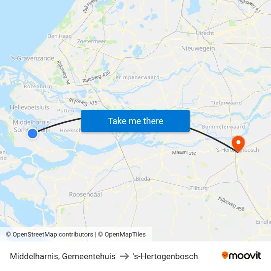 Middelharnis, Gemeentehuis to 's-Hertogenbosch map