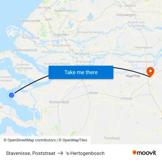 Stavenisse, Poststraat to 's-Hertogenbosch map