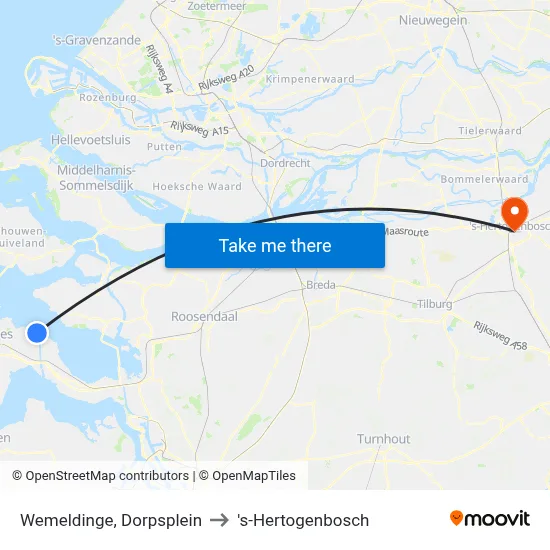Wemeldinge, Dorpsplein to 's-Hertogenbosch map