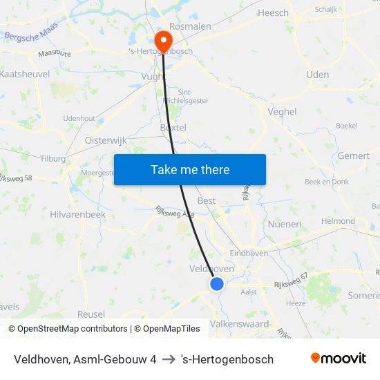 Veldhoven, Asml-Gebouw 4 to 's-Hertogenbosch map