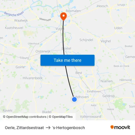 Oerle, Zittardsestraat to 's-Hertogenbosch map