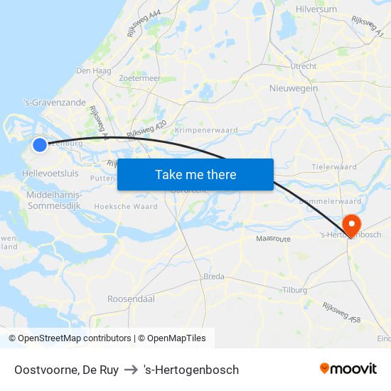Oostvoorne, De Ruy to 's-Hertogenbosch map