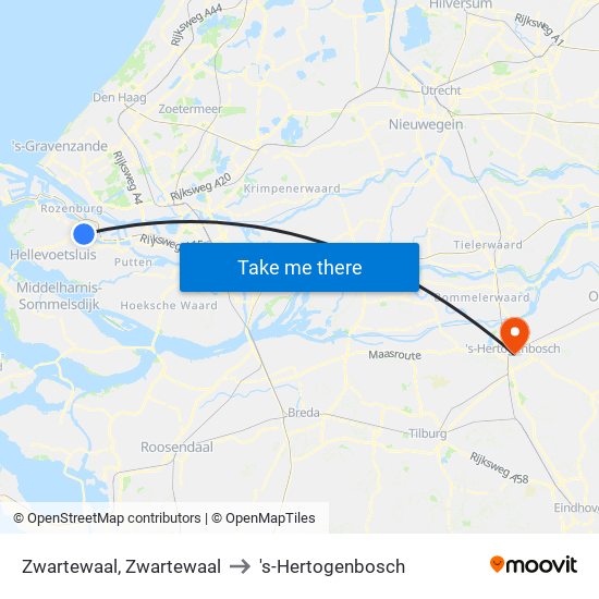 Zwartewaal, Zwartewaal to 's-Hertogenbosch map