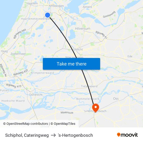 Schiphol, Cateringweg to 's-Hertogenbosch map