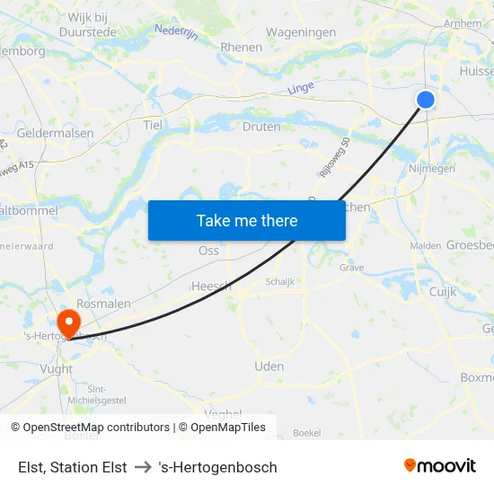 Elst, Station Elst to 's-Hertogenbosch map