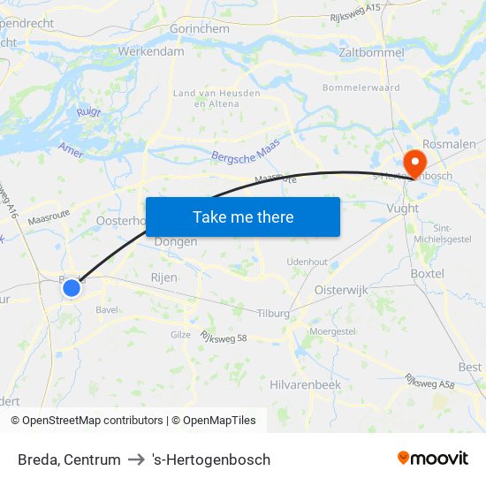 Breda, Centrum to 's-Hertogenbosch map