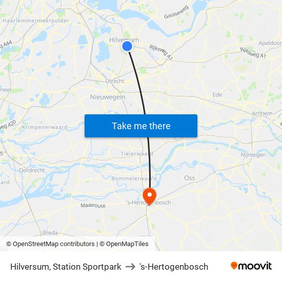 Hilversum, Station Sportpark to 's-Hertogenbosch map