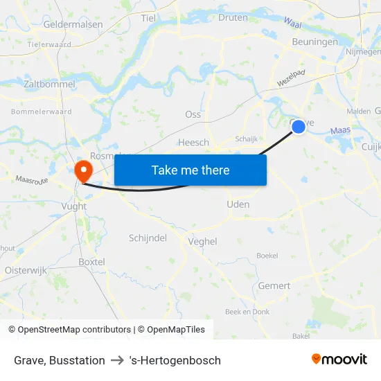 Grave, Busstation to 's-Hertogenbosch map