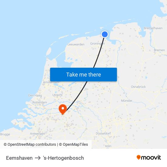 Eemshaven to 's-Hertogenbosch map