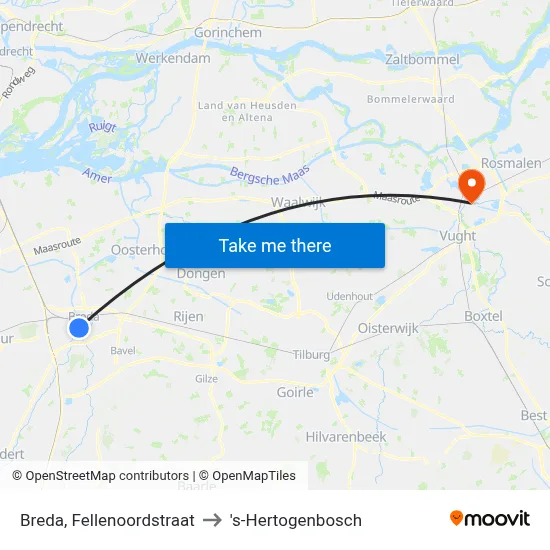 Breda, Fellenoordstraat to 's-Hertogenbosch map