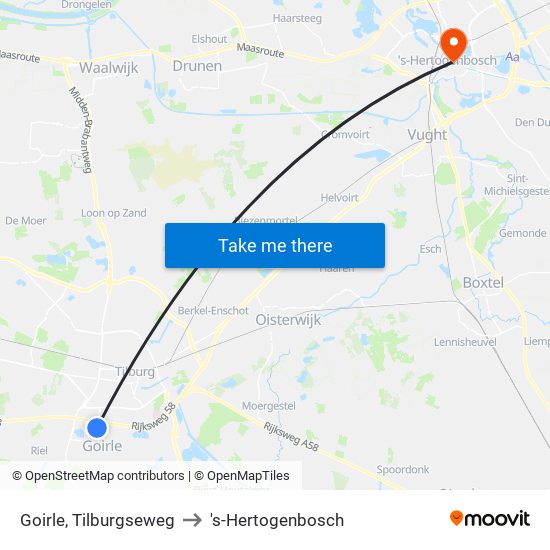 Goirle, Tilburgseweg to 's-Hertogenbosch map