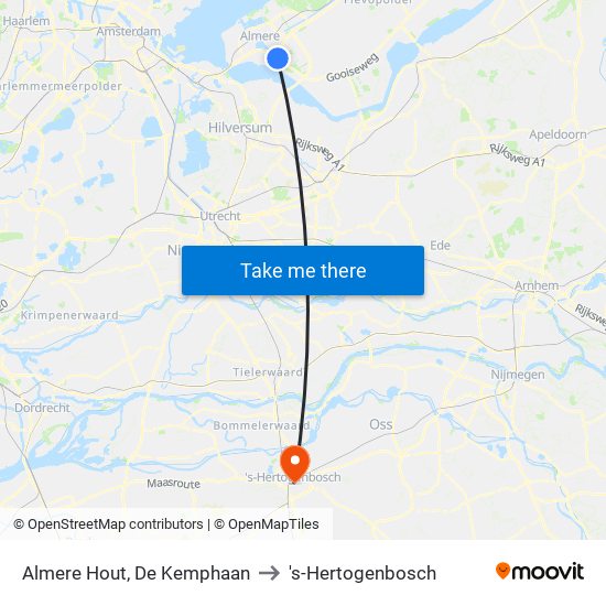 Almere Hout, De Kemphaan to 's-Hertogenbosch map