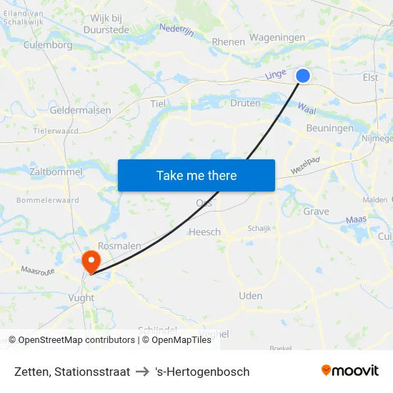 Zetten, Stationsstraat to 's-Hertogenbosch map