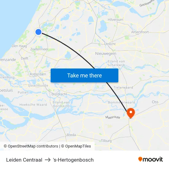 Leiden Centraal to 's-Hertogenbosch map