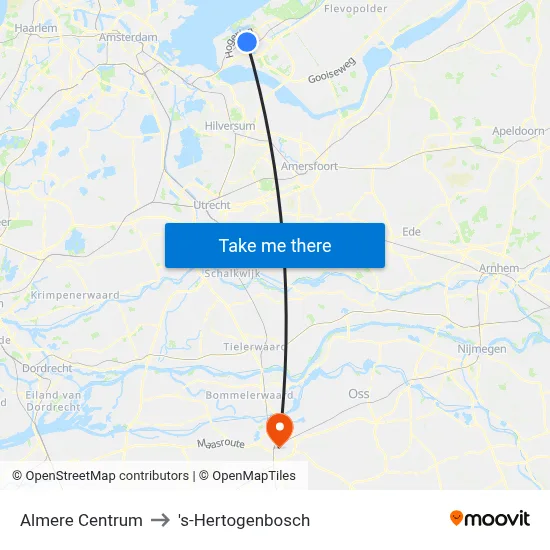 Almere Centrum to 's-Hertogenbosch map