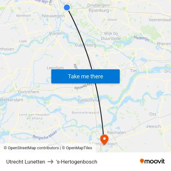 Utrecht Lunetten to 's-Hertogenbosch map