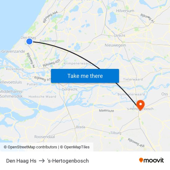 Den Haag Hs to 's-Hertogenbosch map