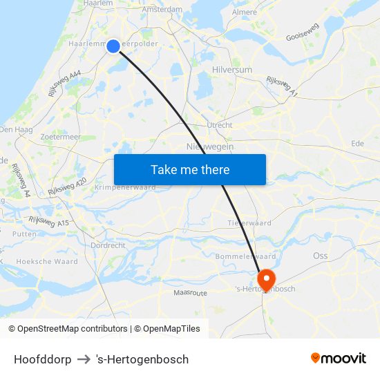 Hoofddorp to 's-Hertogenbosch map
