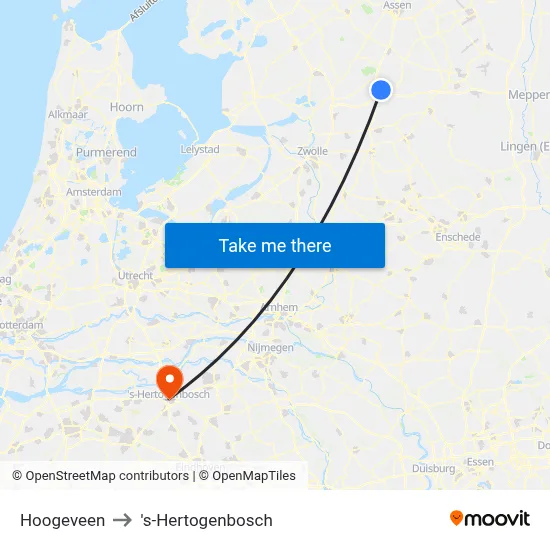 Hoogeveen to 's-Hertogenbosch map