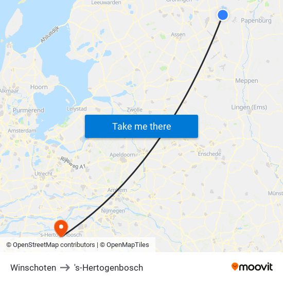 Winschoten to 's-Hertogenbosch map