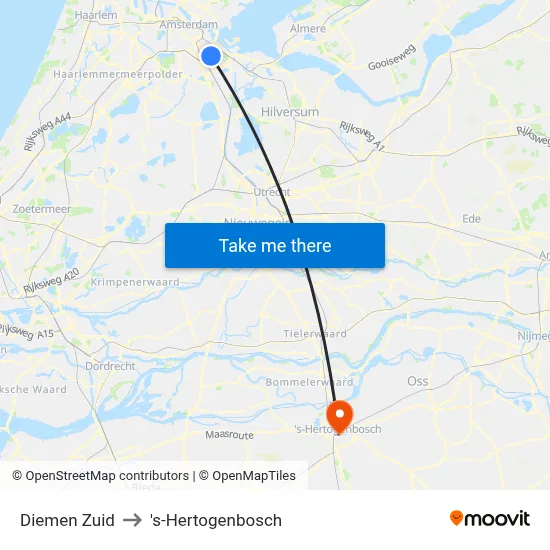Diemen Zuid to 's-Hertogenbosch map