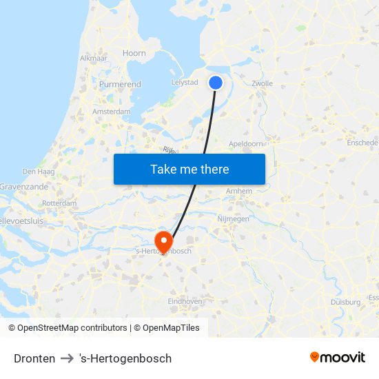 Dronten to 's-Hertogenbosch map