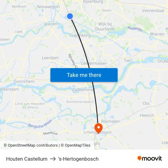 Houten Castellum to 's-Hertogenbosch map