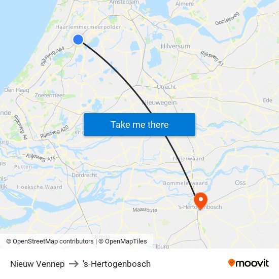 Nieuw Vennep to 's-Hertogenbosch map