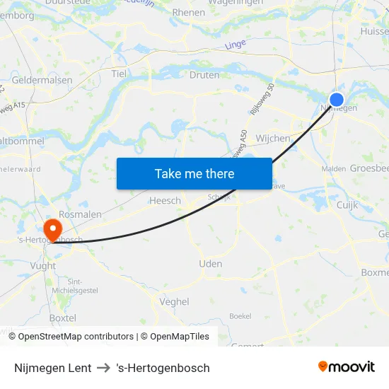 Nijmegen Lent to 's-Hertogenbosch map
