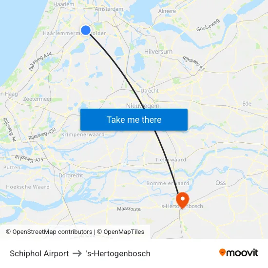 Schiphol Airport to 's-Hertogenbosch map