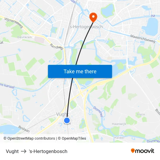 Vught to 's-Hertogenbosch map