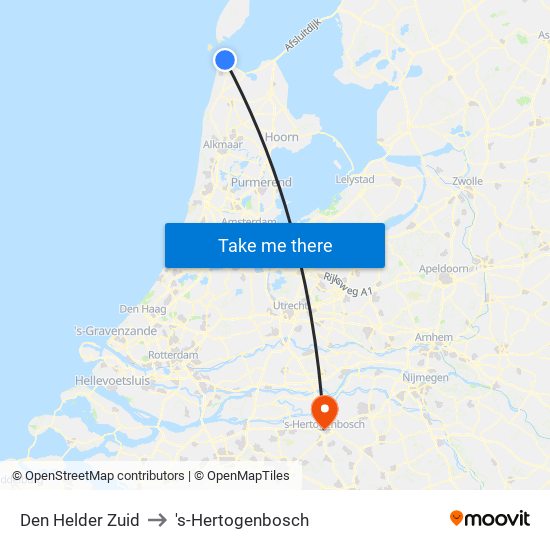Den Helder Zuid to 's-Hertogenbosch map