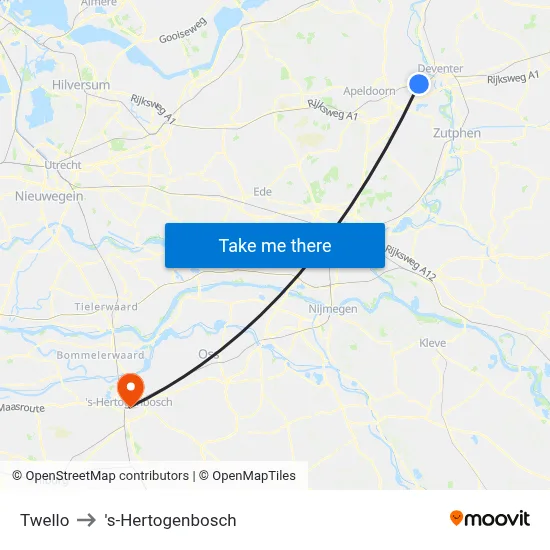 Twello to 's-Hertogenbosch map