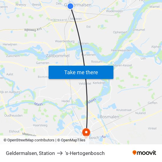 Geldermalsen, Station to 's-Hertogenbosch map