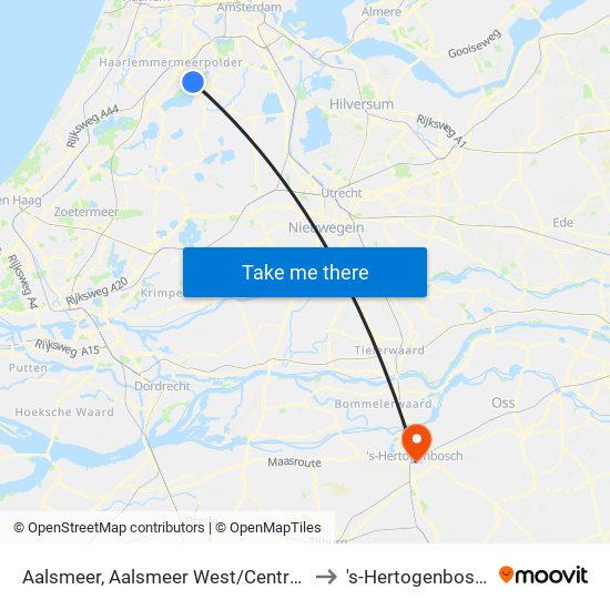 Aalsmeer, Aalsmeer West/Centrum to 's-Hertogenbosch map