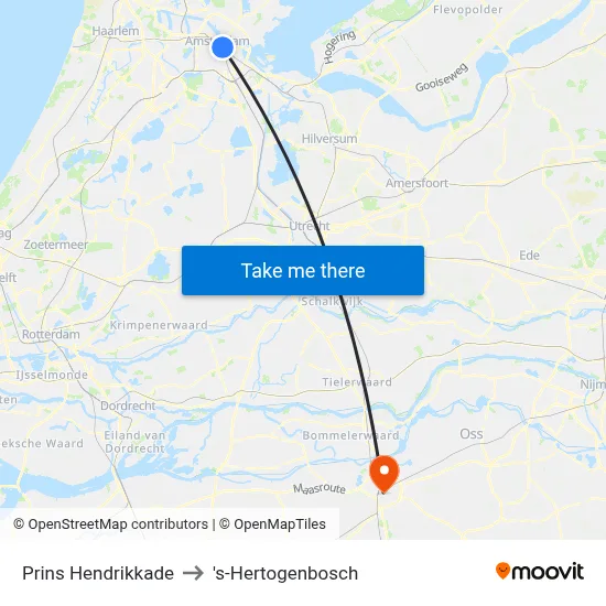 Prins Hendrikkade to 's-Hertogenbosch map
