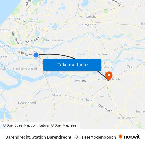 Barendrecht, Station Barendrecht to 's-Hertogenbosch map