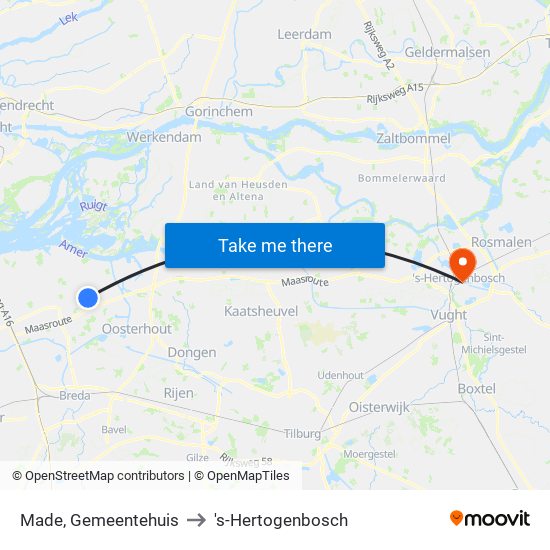 Made, Gemeentehuis to 's-Hertogenbosch map